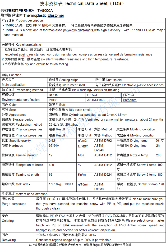 tpv密封條成型參數表